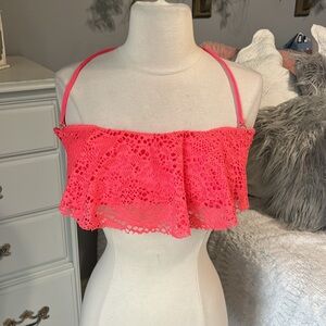 Neon Coral Crochet Lace Bikini Halter